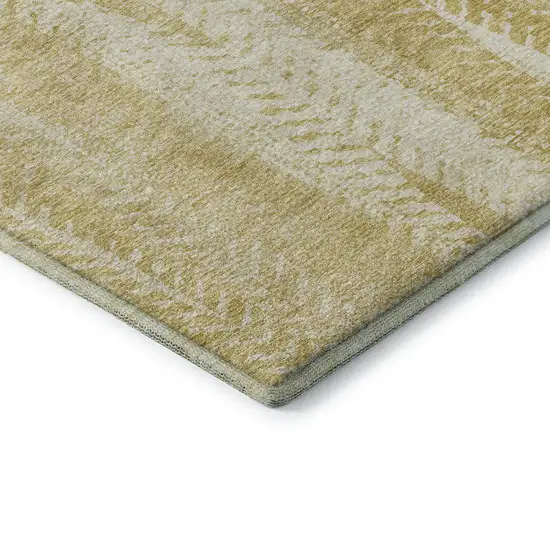 Gold And Ivory Striped Washable Area Rug With UV Protection Photo 7