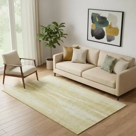 Gold And Ivory Striped Washable Area Rug With UV Protection Photo 1