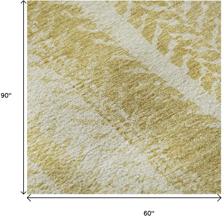 Gold And Ivory Striped Washable Area Rug With UV Protection Photo 9