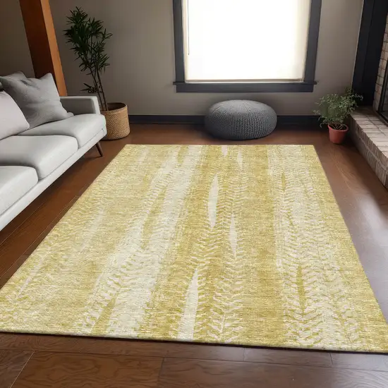 Gold And Ivory Striped Washable Area Rug With UV Protection Photo 3