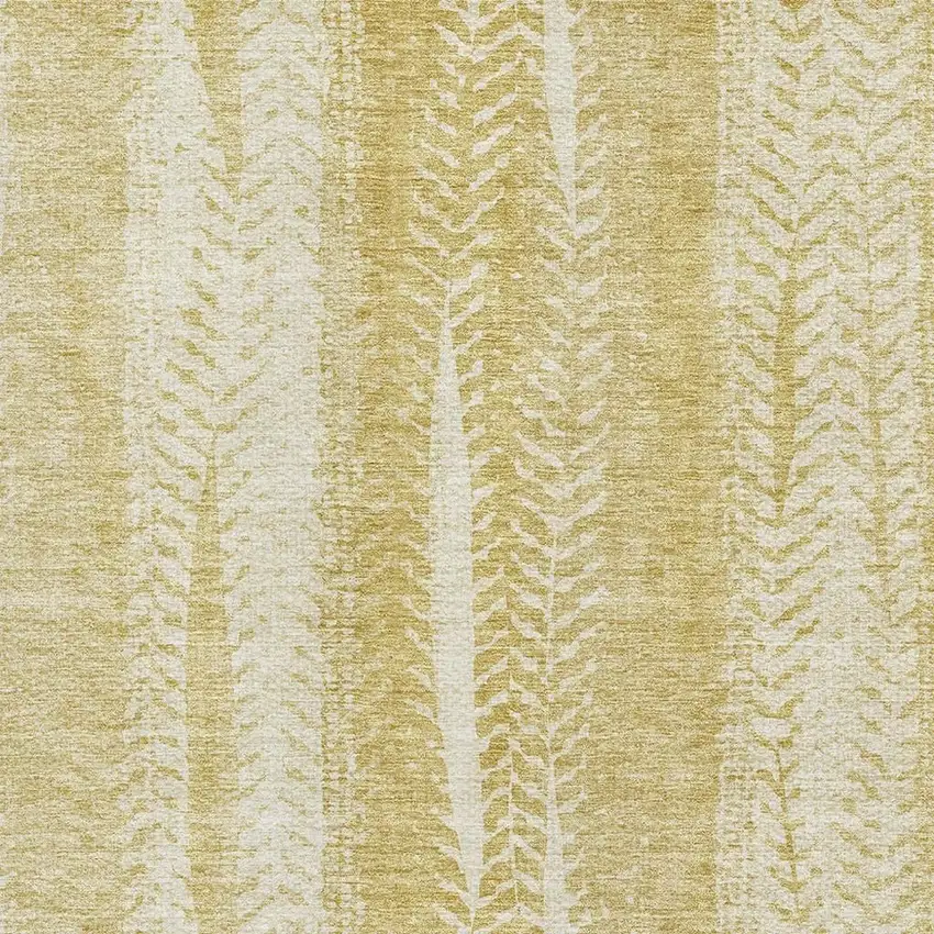 Gold And Ivory Striped Washable Area Rug With UV Protection Photo 5