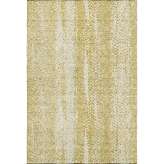 Gold And Ivory Striped Washable Area Rug With UV Protection Photo 5