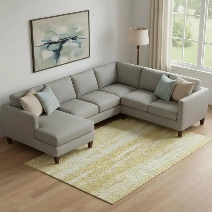 Gold And Ivory Striped Washable Area Rug With UV Protection Photo 1