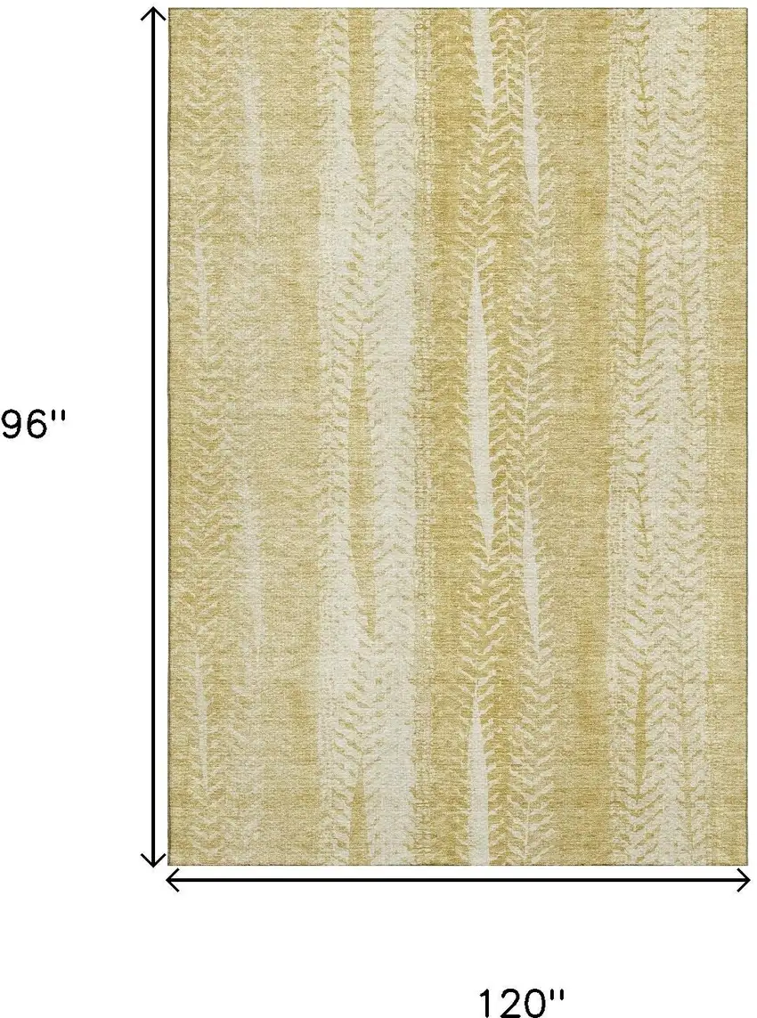 Gold And Ivory Striped Washable Area Rug With UV Protection Photo 3