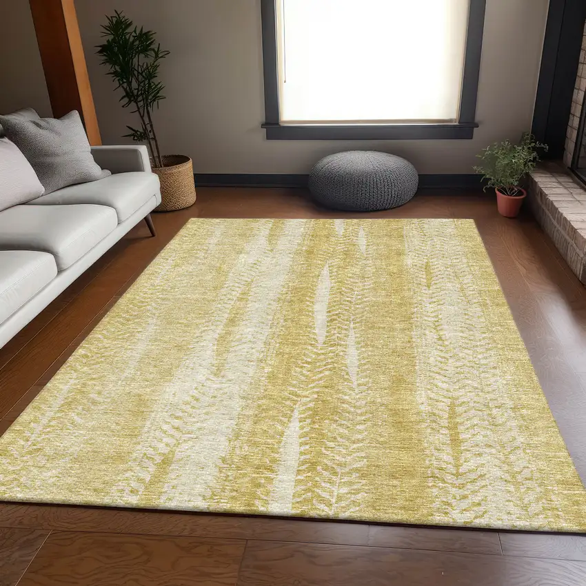 Gold And Ivory Striped Washable Area Rug With UV Protection Photo 3