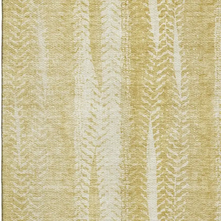 Gold And Ivory Striped Washable Area Rug With UV Protection Photo 4