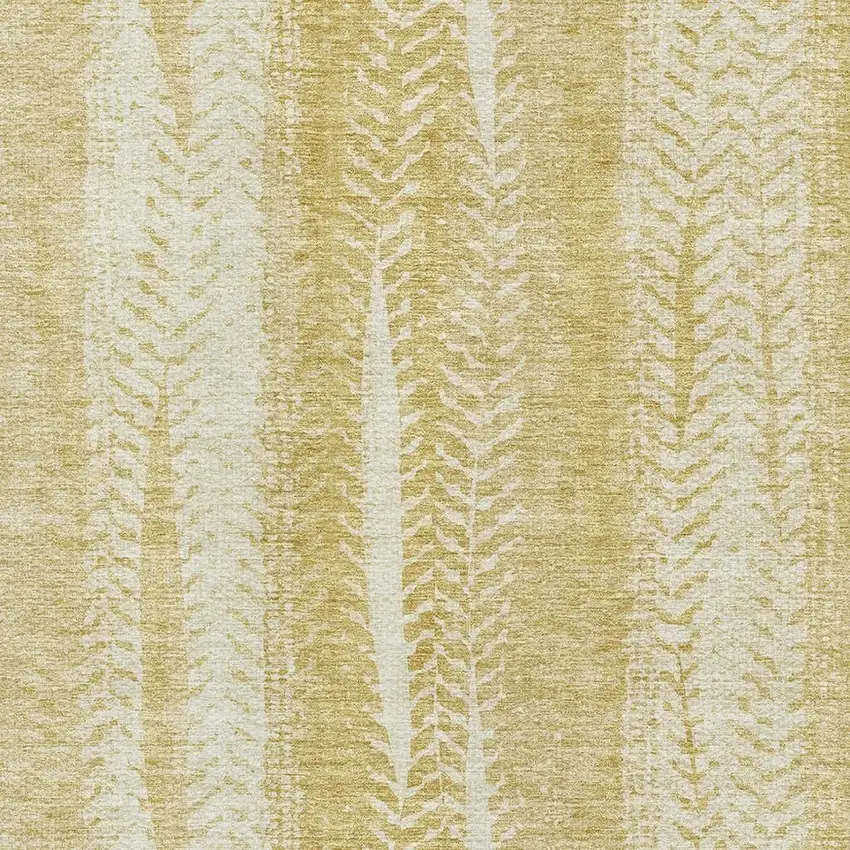 Gold And Ivory Striped Washable Area Rug With UV Protection Photo 4