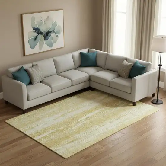 Gold And Ivory Striped Washable Area Rug With UV Protection Photo 1