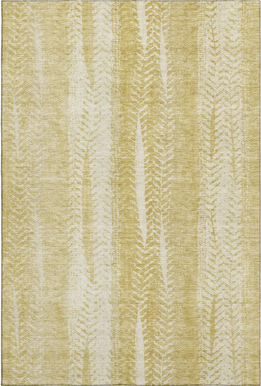 Gold And Ivory Striped Washable Area Rug With UV Protection Photo 5