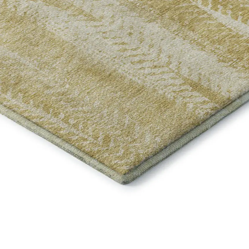 Gold And Ivory Striped Washable Area Rug With UV Protection Photo 7