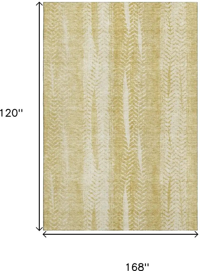 Gold And Ivory Striped Washable Area Rug With UV Protection Photo 3