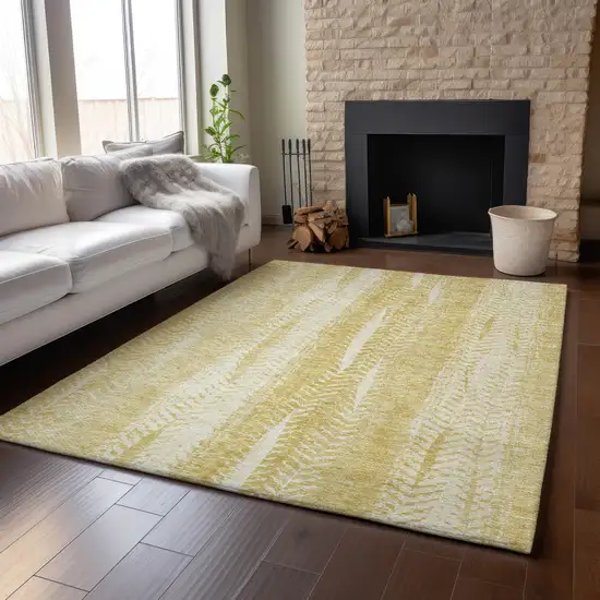 Gold And Ivory Striped Washable Area Rug With UV Protection Photo 4