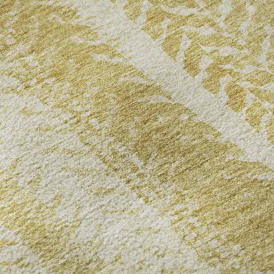 Gold And Ivory Striped Washable Area Rug With UV Protection Photo 1