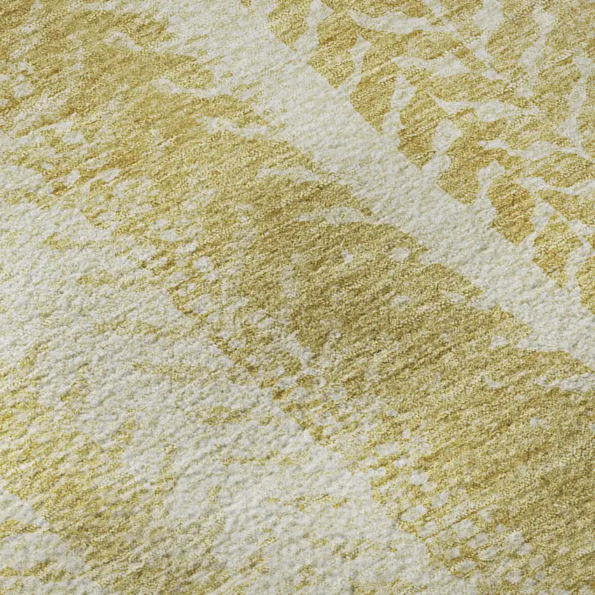 Gold And Ivory Striped Washable Area Rug With UV Protection Photo 1