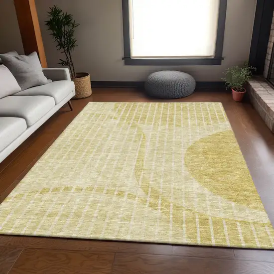 Gold And Ivory Striped Washable Area Rug With UV Protection Photo 4