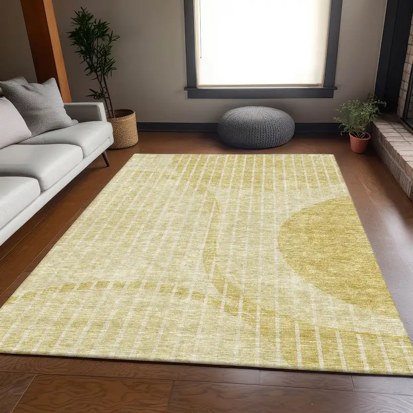 Gold And Ivory Striped Washable Area Rug With UV Protection Photo 4