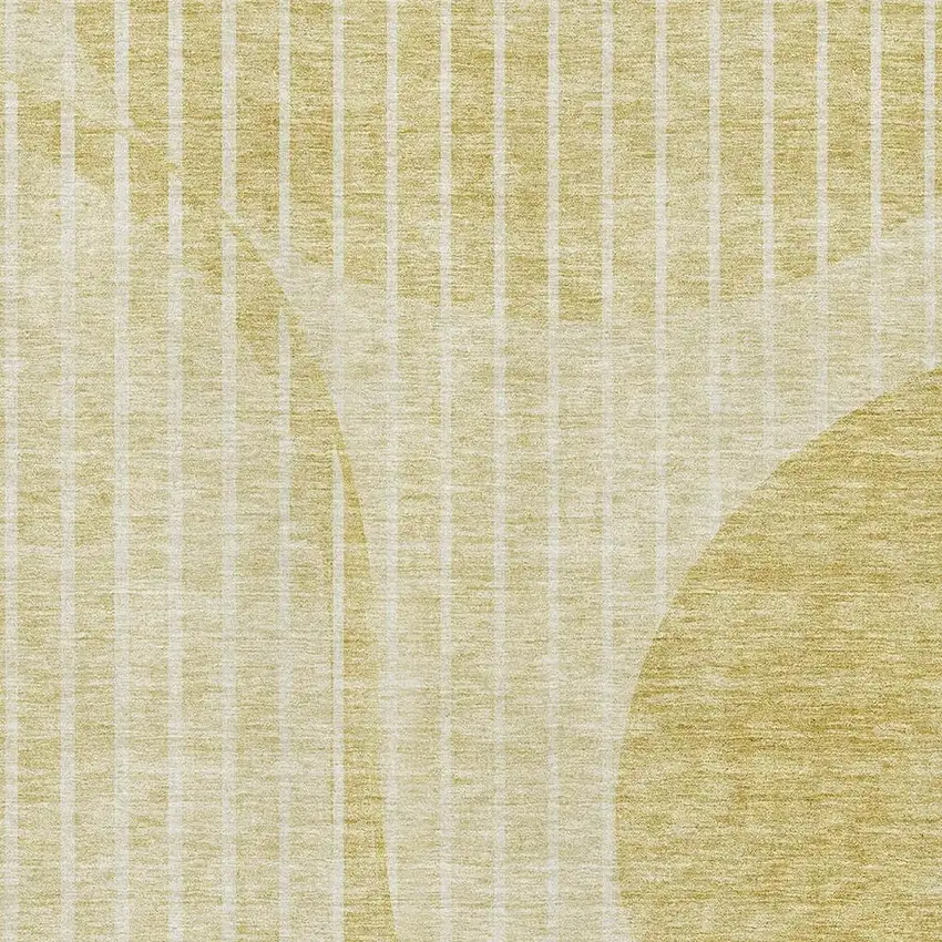 Gold And Ivory Striped Washable Area Rug With UV Protection Photo 2