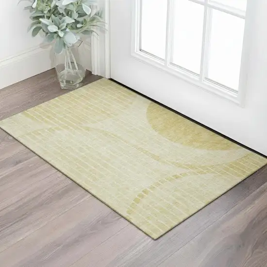 Gold And Ivory Striped Washable Area Rug With UV Protection Photo 1