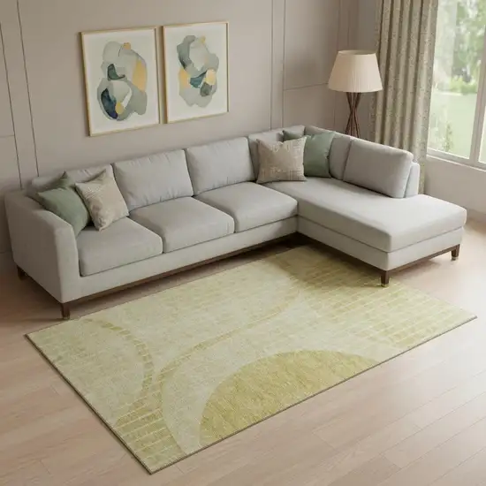 Gold And Ivory Striped Washable Area Rug With UV Protection Photo 1