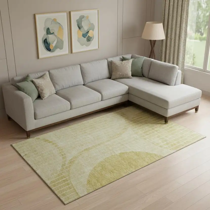 Gold And Ivory Striped Washable Area Rug With UV Protection Photo 1