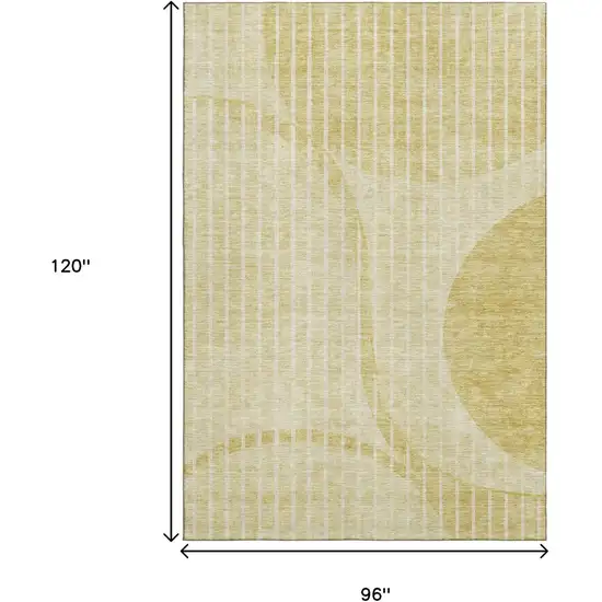 Gold And Ivory Striped Washable Area Rug With UV Protection Photo 3