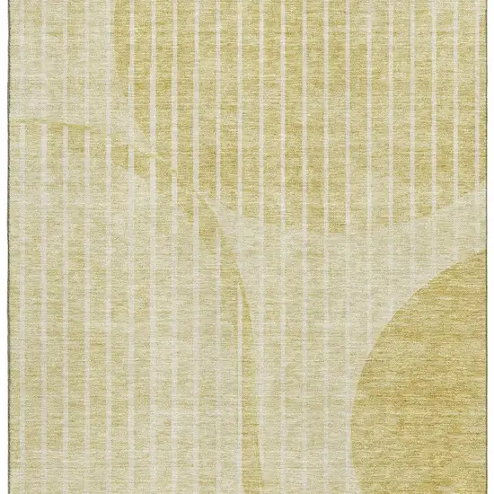 Gold And Ivory Striped Washable Area Rug With UV Protection Photo 3