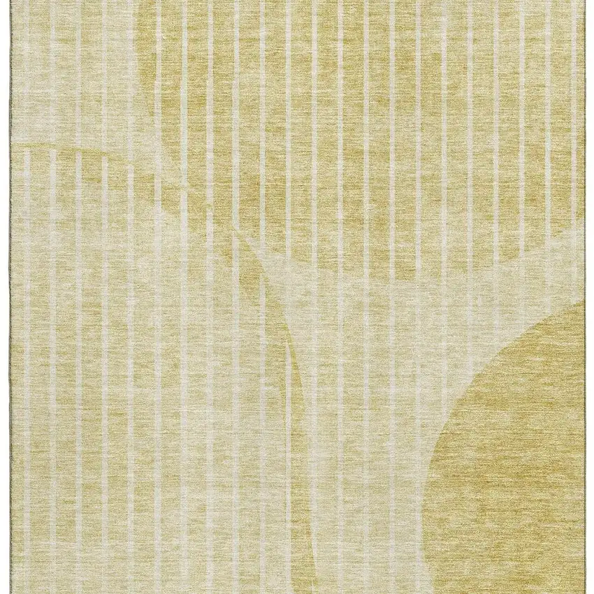 Gold And Ivory Striped Washable Area Rug With UV Protection Photo 3