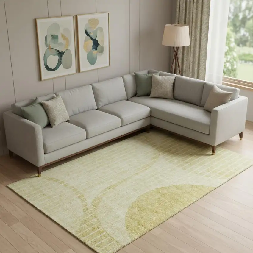 Gold And Ivory Striped Washable Area Rug With UV Protection Photo 1