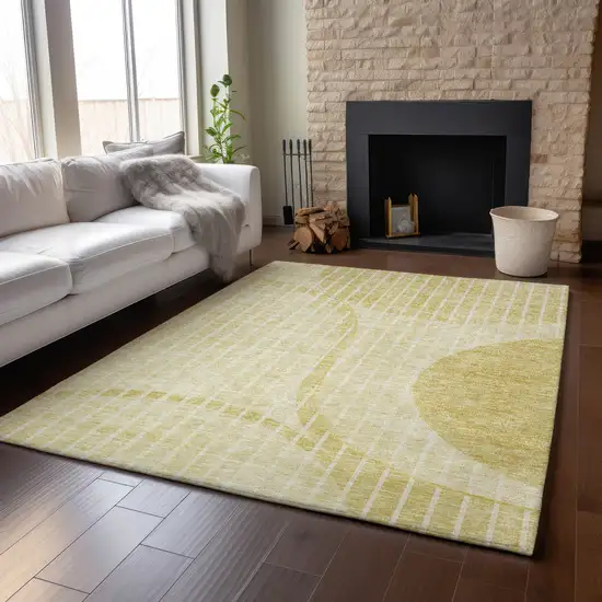 Gold And Ivory Striped Washable Area Rug With UV Protection Photo 4