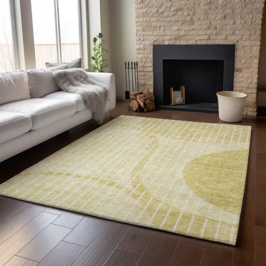 Gold And Ivory Striped Washable Area Rug With UV Protection Photo 4