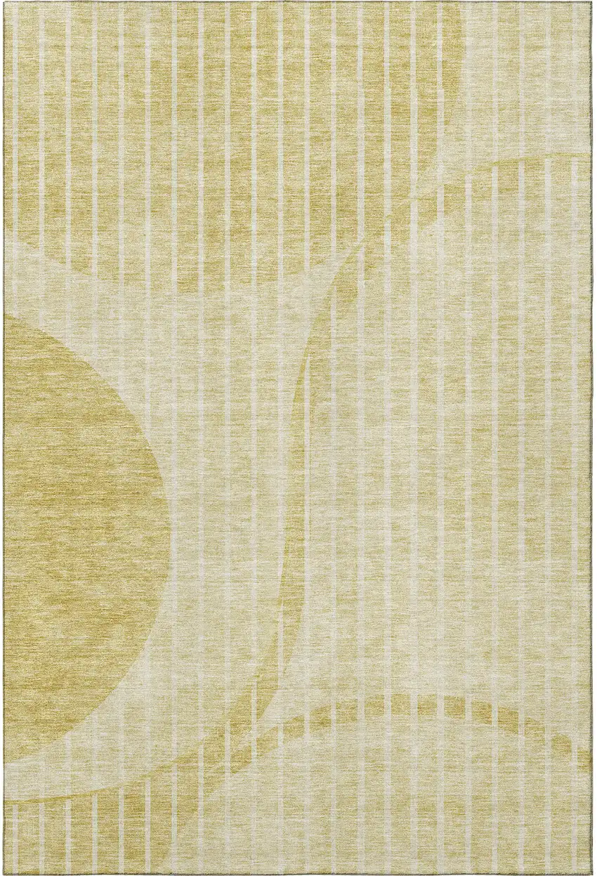 Gold And Ivory Striped Washable Area Rug With UV Protection Photo 2