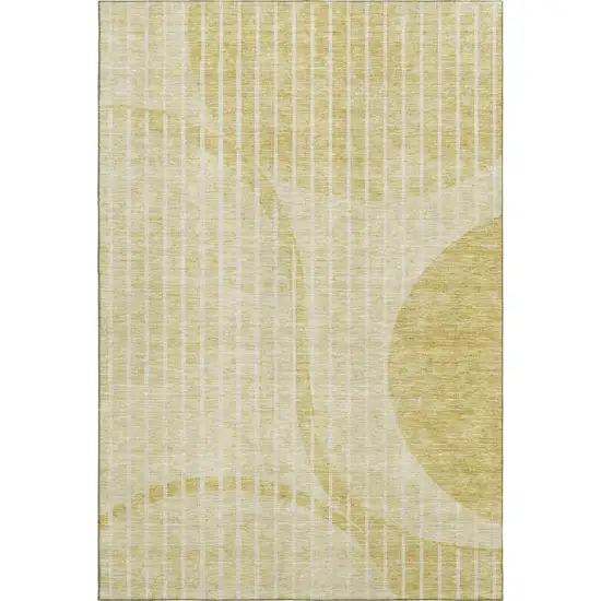 Gold And Ivory Striped Washable Area Rug With UV Protection Photo 1