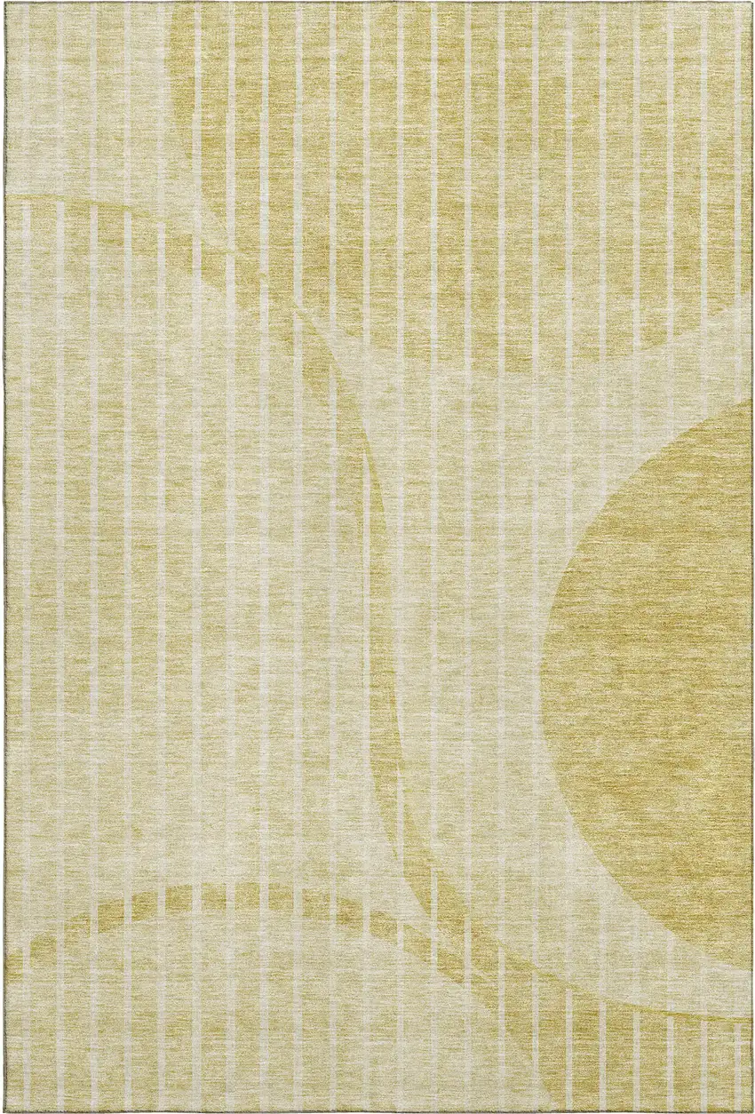 Gold And Ivory Striped Washable Area Rug With UV Protection Photo 1