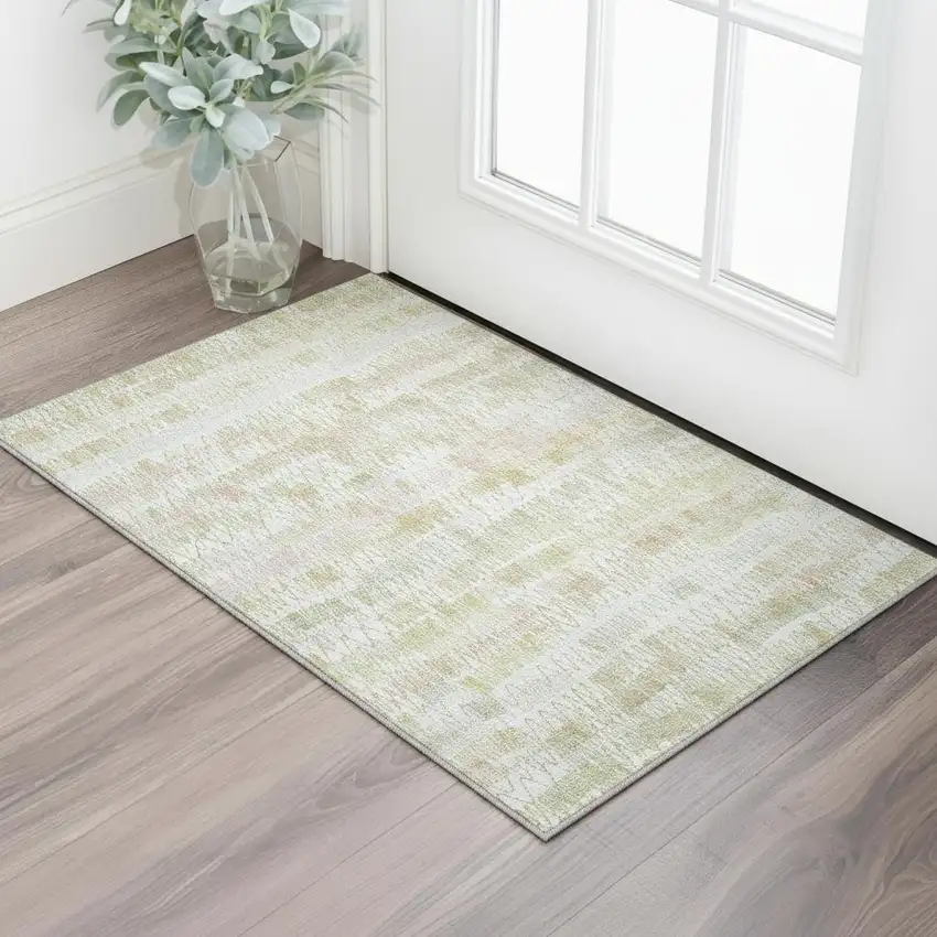 Gold And Ivory Striped Washable Area Rug With UV Protection Photo 2