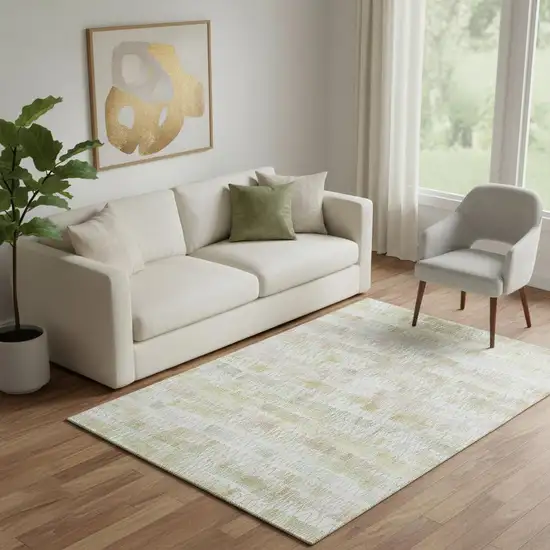 Gold And Ivory Striped Washable Area Rug With UV Protection Photo 1