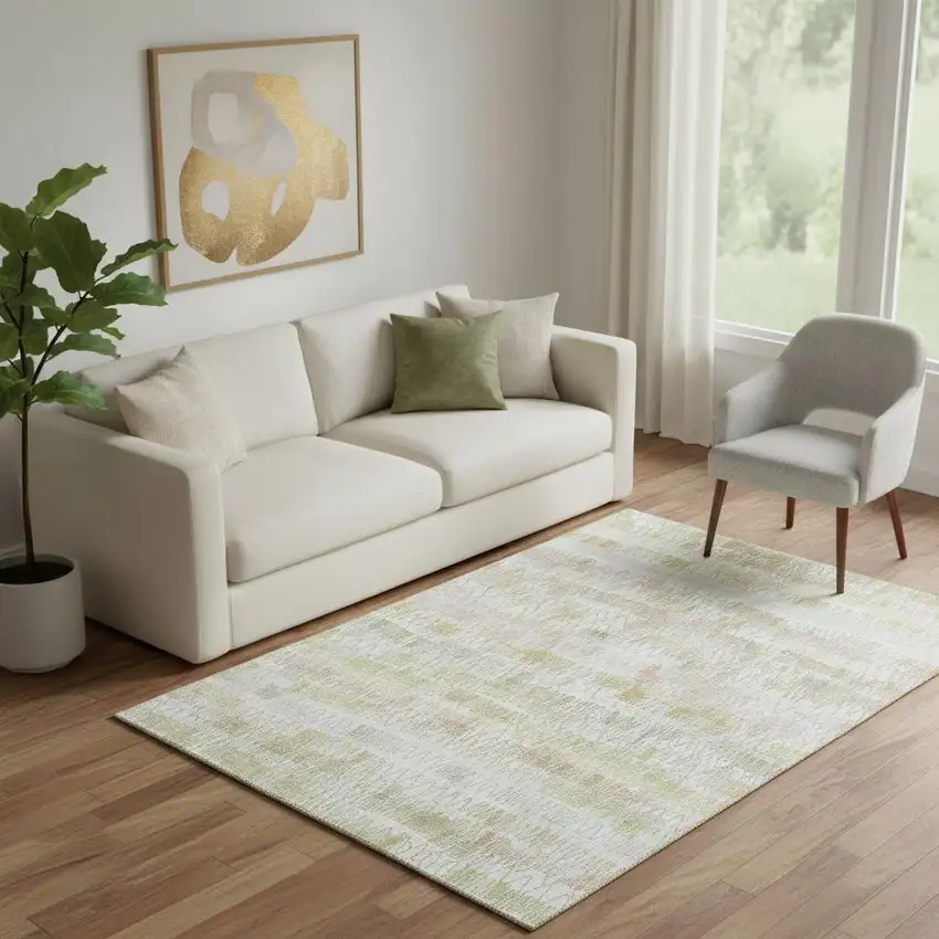 Gold And Ivory Striped Washable Area Rug With UV Protection Photo 1