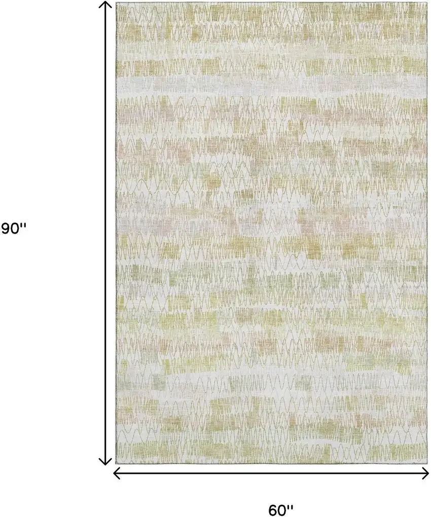 Gold And Ivory Striped Washable Area Rug With UV Protection Photo 3