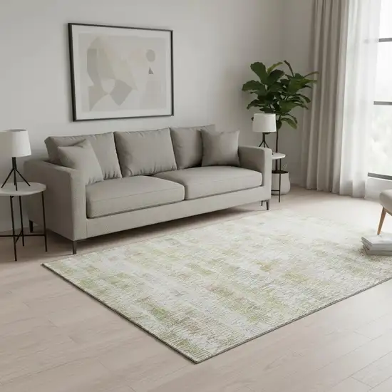 Gold And Ivory Striped Washable Area Rug With UV Protection Photo 2