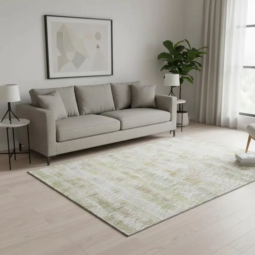 Gold And Ivory Striped Washable Area Rug With UV Protection Photo 2