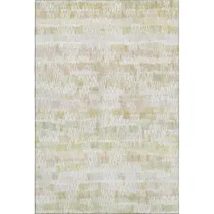 Photo of Gold And Ivory Striped Washable Area Rug With UV Protection