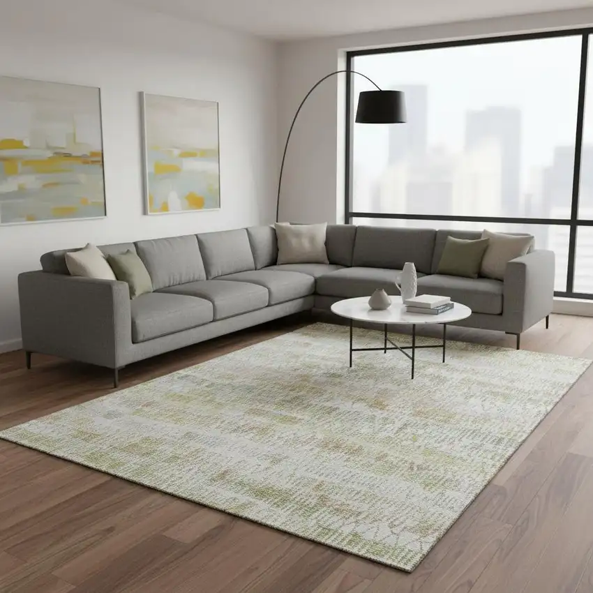 Gold And Ivory Striped Washable Area Rug With UV Protection Photo 2