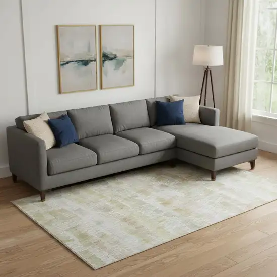 Gold And Ivory Striped Washable Area Rug With UV Protection Photo 1