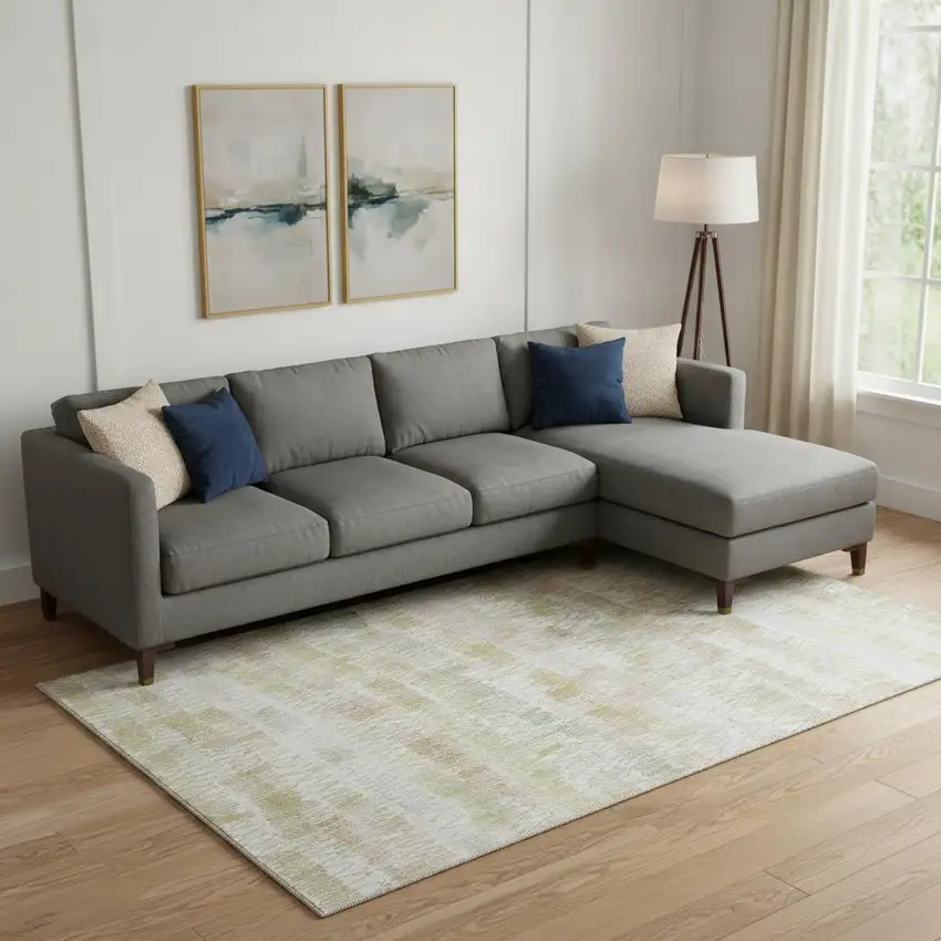 Gold And Ivory Striped Washable Area Rug With UV Protection Photo 1