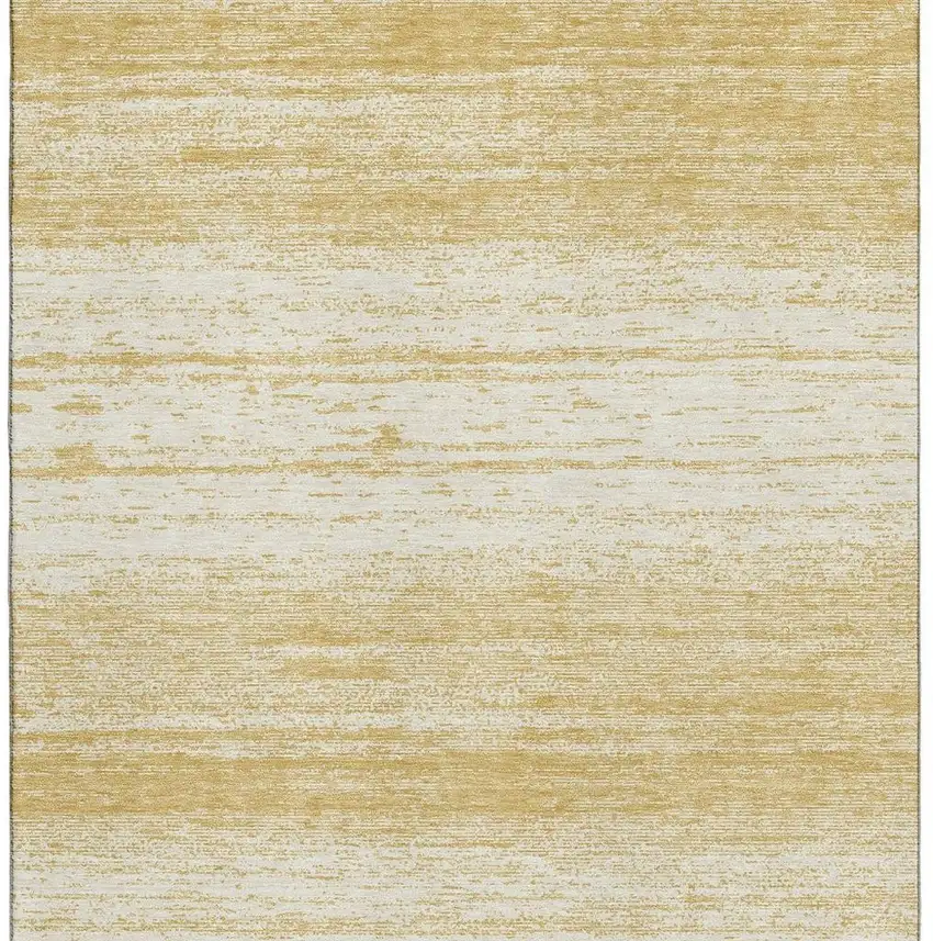 Gold And Ivory Striped Washable Area Rug With UV Protection Photo 5