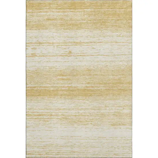Gold And Ivory Striped Washable Area Rug With UV Protection Photo 3