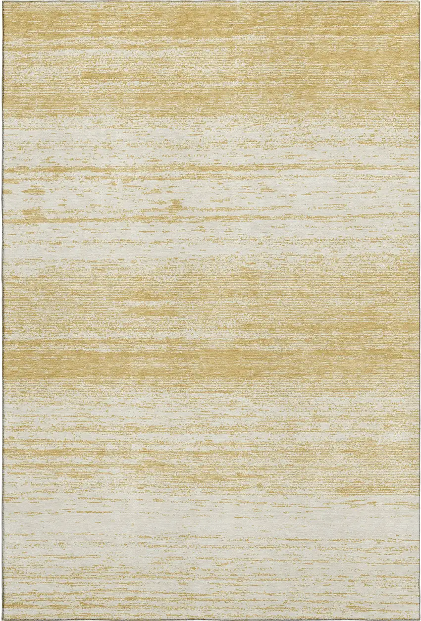 Gold And Ivory Striped Washable Area Rug With UV Protection Photo 3