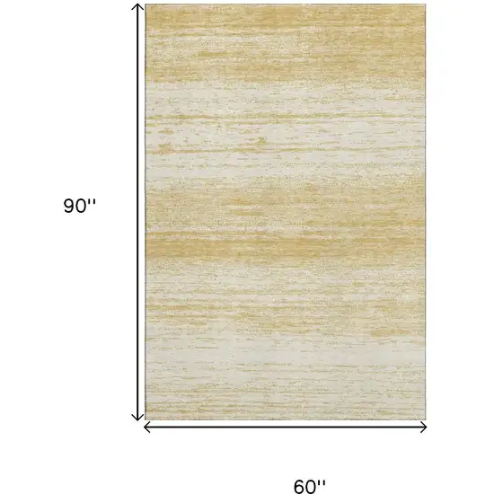 Gold And Ivory Striped Washable Area Rug With UV Protection Photo 3