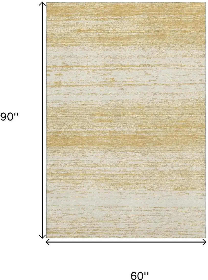 Gold And Ivory Striped Washable Area Rug With UV Protection Photo 3