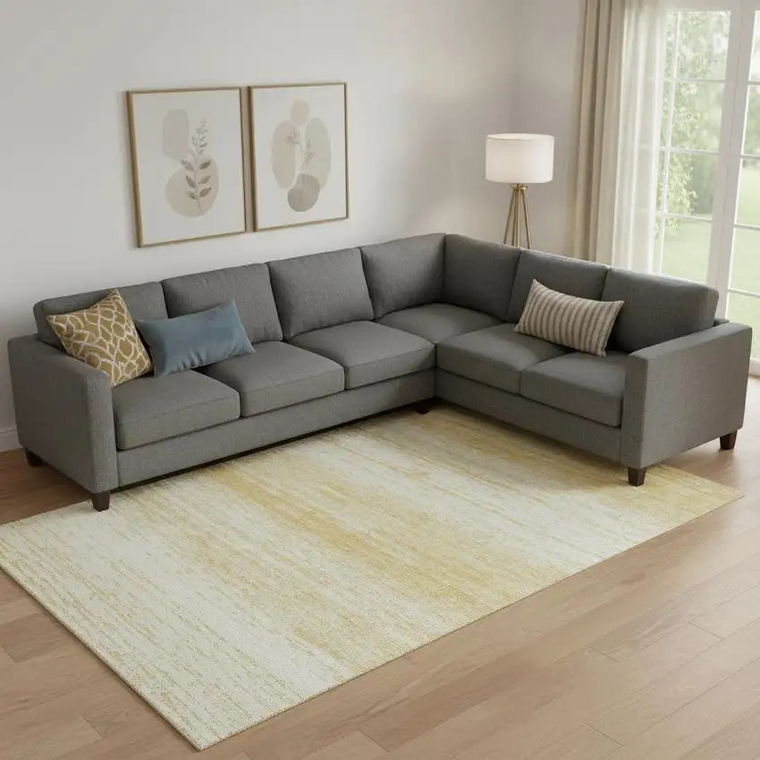 Gold And Ivory Striped Washable Area Rug With UV Protection Photo 1