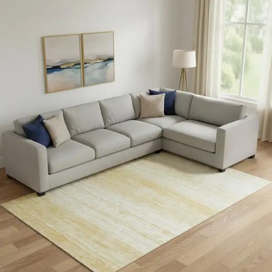 Gold And Ivory Striped Washable Area Rug With UV Protection Photo 1